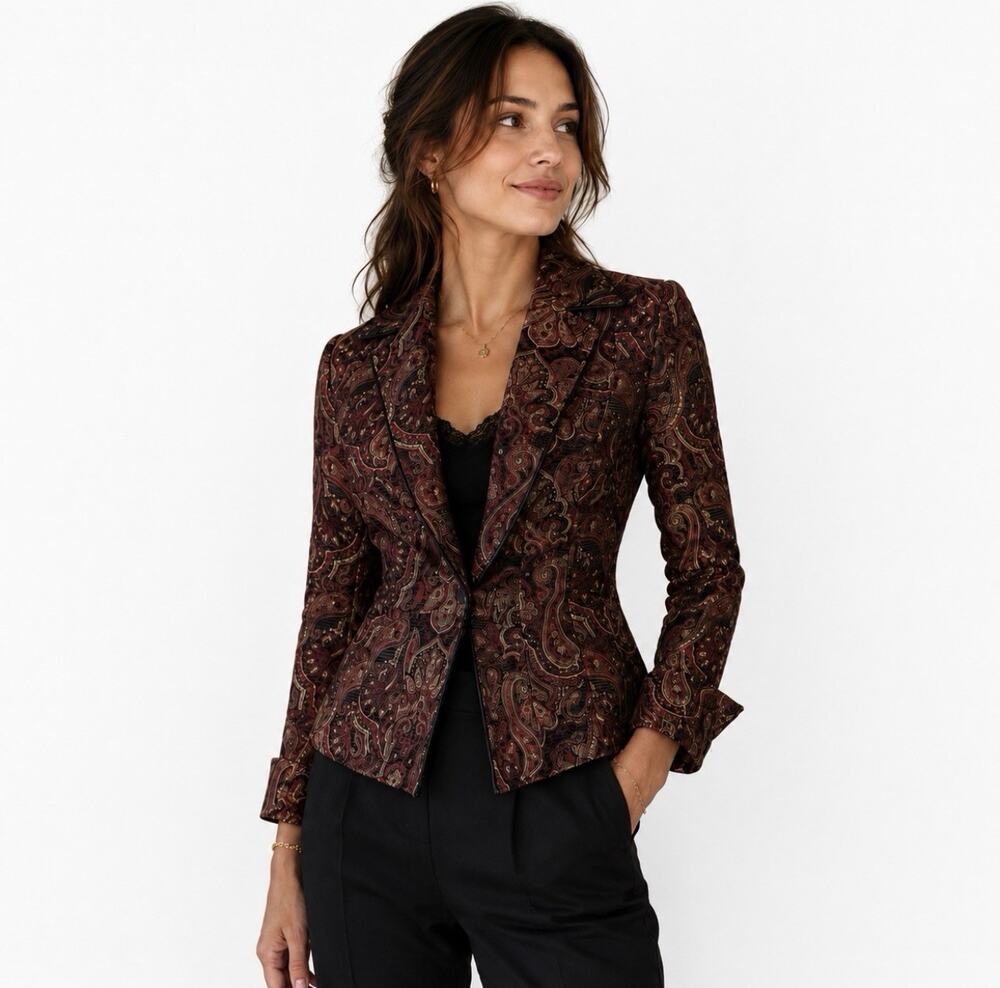 Giancarlo Ferrari Paisley Tapestry Blazer Jacket Women Size 4 Burgundy Vintage